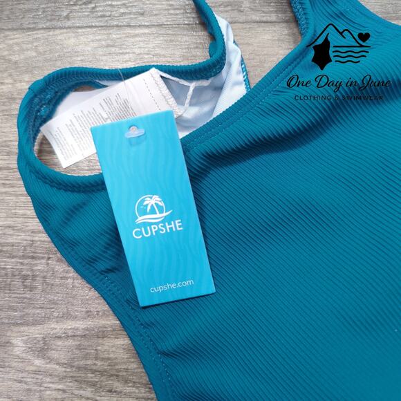 Cupshe Racherback High Neck Ribbed Bikini Swimsuit Size S - Picture 2 of 5